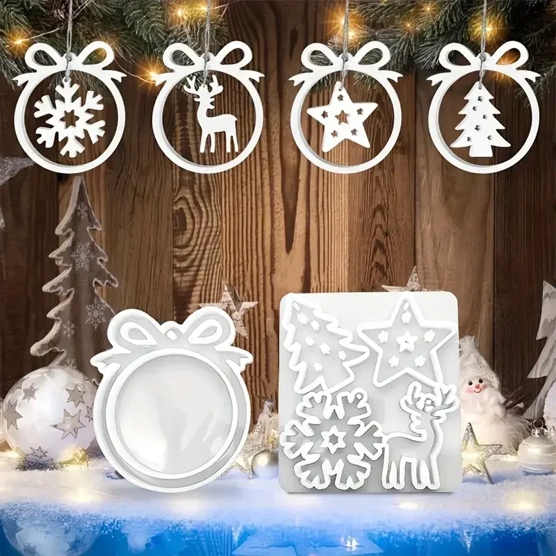 christmas silicone hanging mold for diy epoxy resin plaster concrete crafts snowflake christmas tree deer pendant casting mould view 2