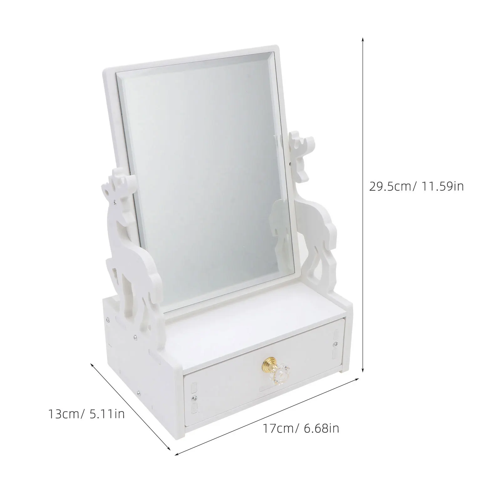 

1Pcs Clear Surface Vanity Mirror Desktop Makeup Mirror Turnable Design Drawer Storage Jewelry Hair Accessories