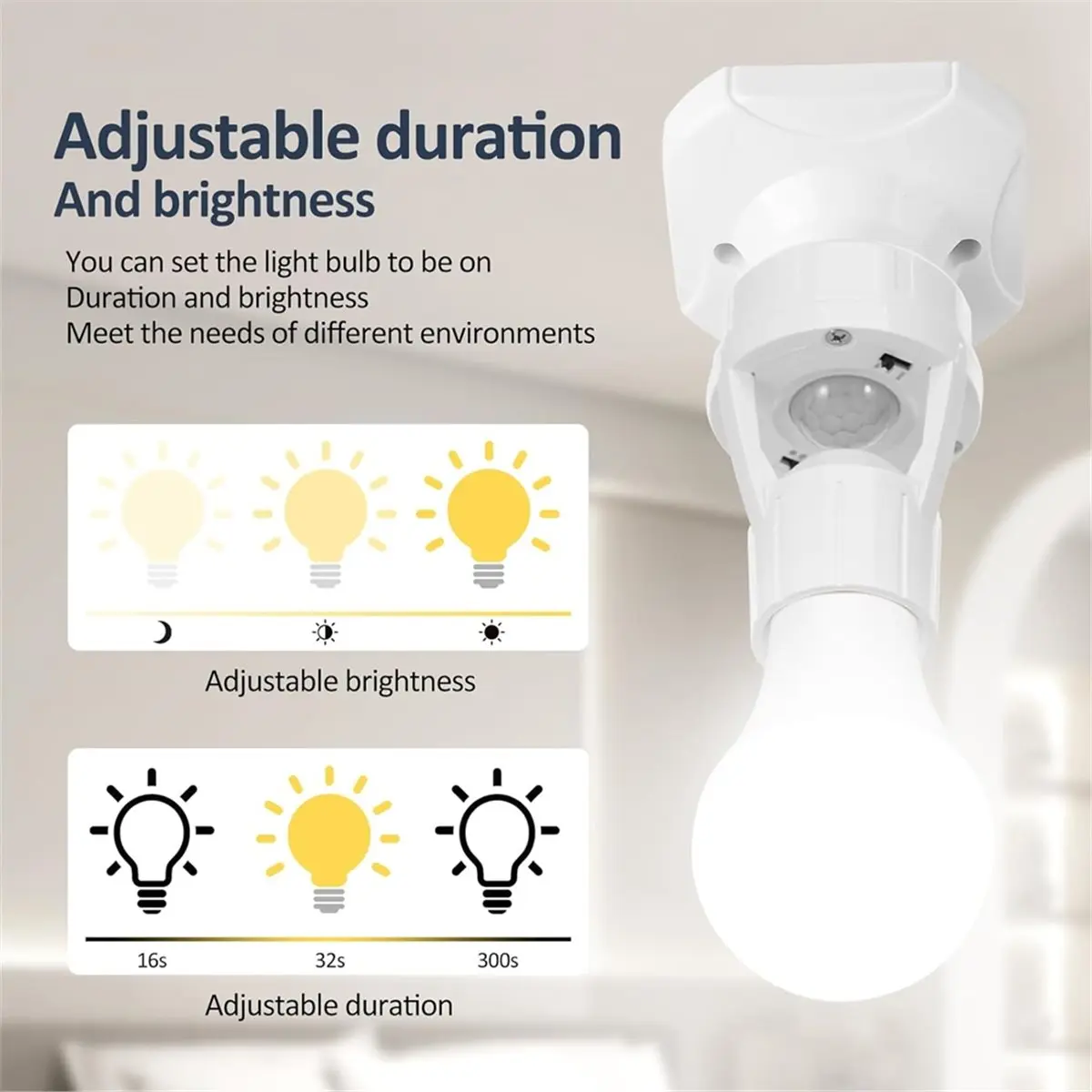 FUA@ Motion Sensor Light Base E27 Set of 4,PIR-Motion 360° Sensor Twilights Switch,Automatic Lamp for Hallway Basement Garage