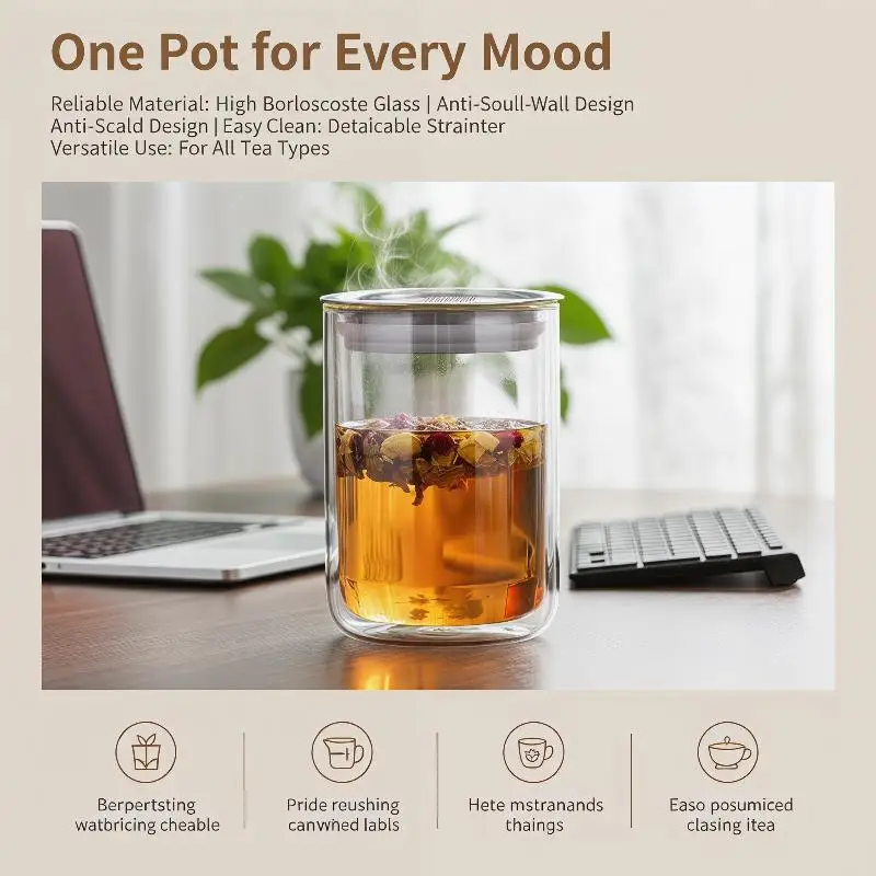 2026 Anti-Scalding Glass Teapot with Double-Layer Feature Elegant Design for Home Tea Time