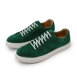 Luxury Italian Style Men's Casual Shoes Fashion Nubuck Genuine Leather Green Brown Flats Men Breathable Lace Up Formal Sneakers