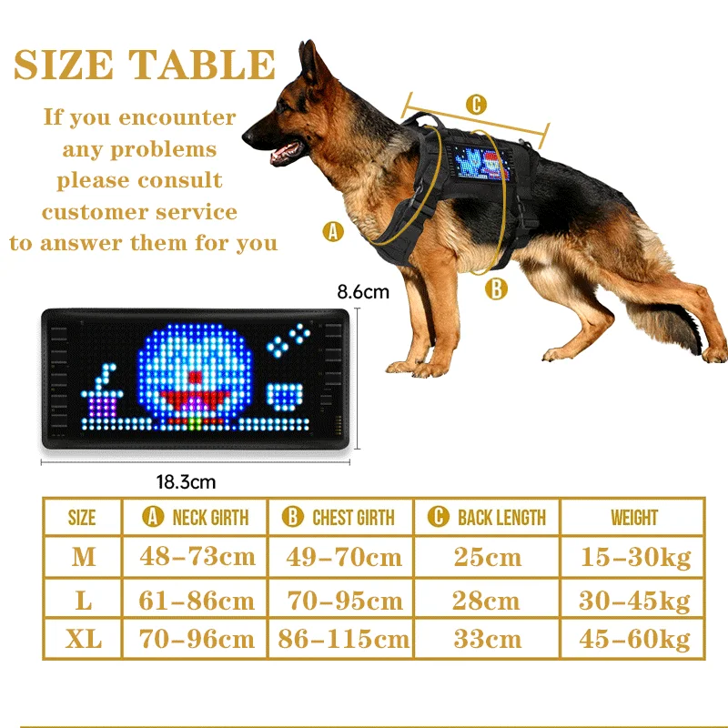 전술 개 하네스 애완 동물 훈련 조끼, 작은 큰 사냥용, 조절 가능한 착용, LED 블루투스 사인, 애완 동물 훈련 조끼, 애완 동물 용품