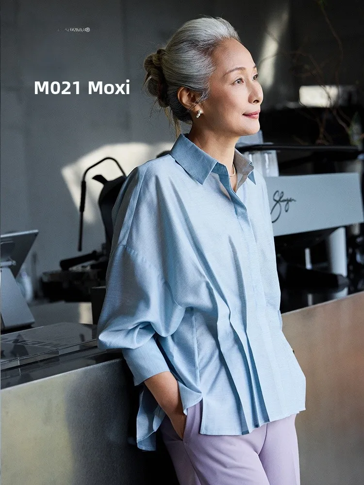 

Muzhi Fashion Long Sleeve Thin Shirt T-Shirt for Middle-Aged Women Spring Early Season Stylish Mom Clothes Loose Fit Casual