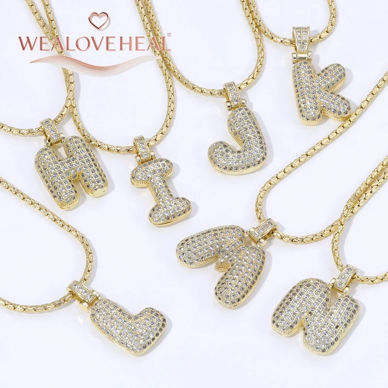 18K Vergoldete A-Z Bubble Initial Halskette, Puff-Ballon-Buchstaben-Anhänger Halsketten mit Zirkonia, Hip-Hop-Schmuck Geschenk für Frauen und Männer – Detail 17