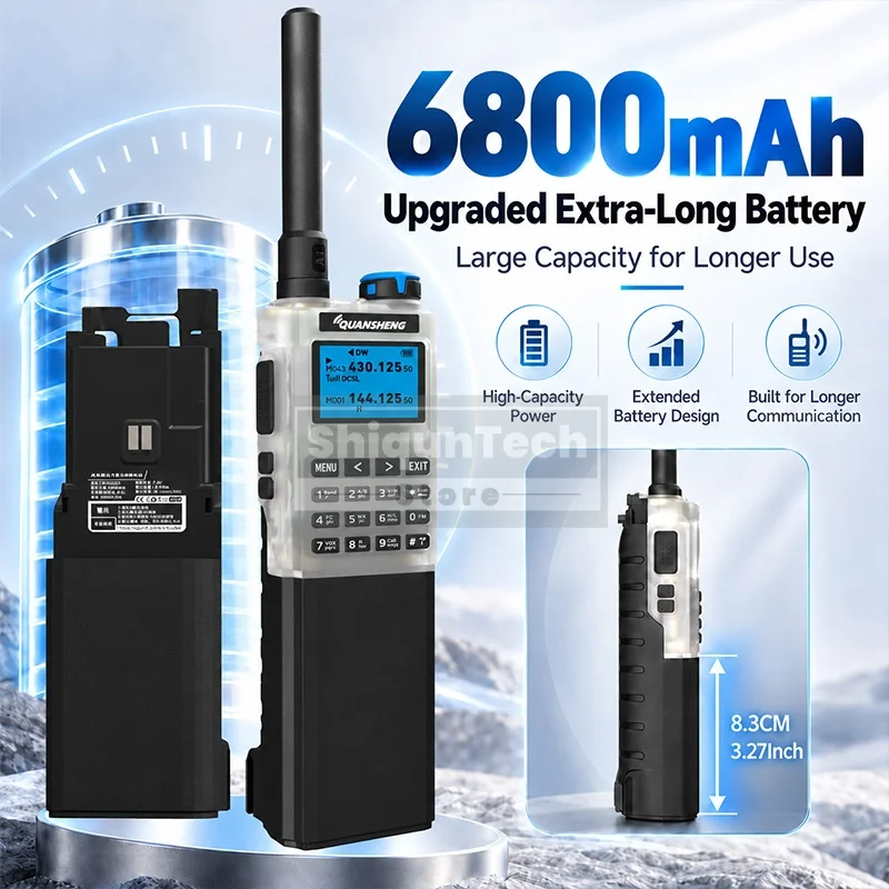6800mAh Enlarger Extended Battery QUANSHENG UV-K1 Air Band Walkie Talkie UHF VHF FM AM 2MB Flash USB-C Long Range Mini Ham Radio