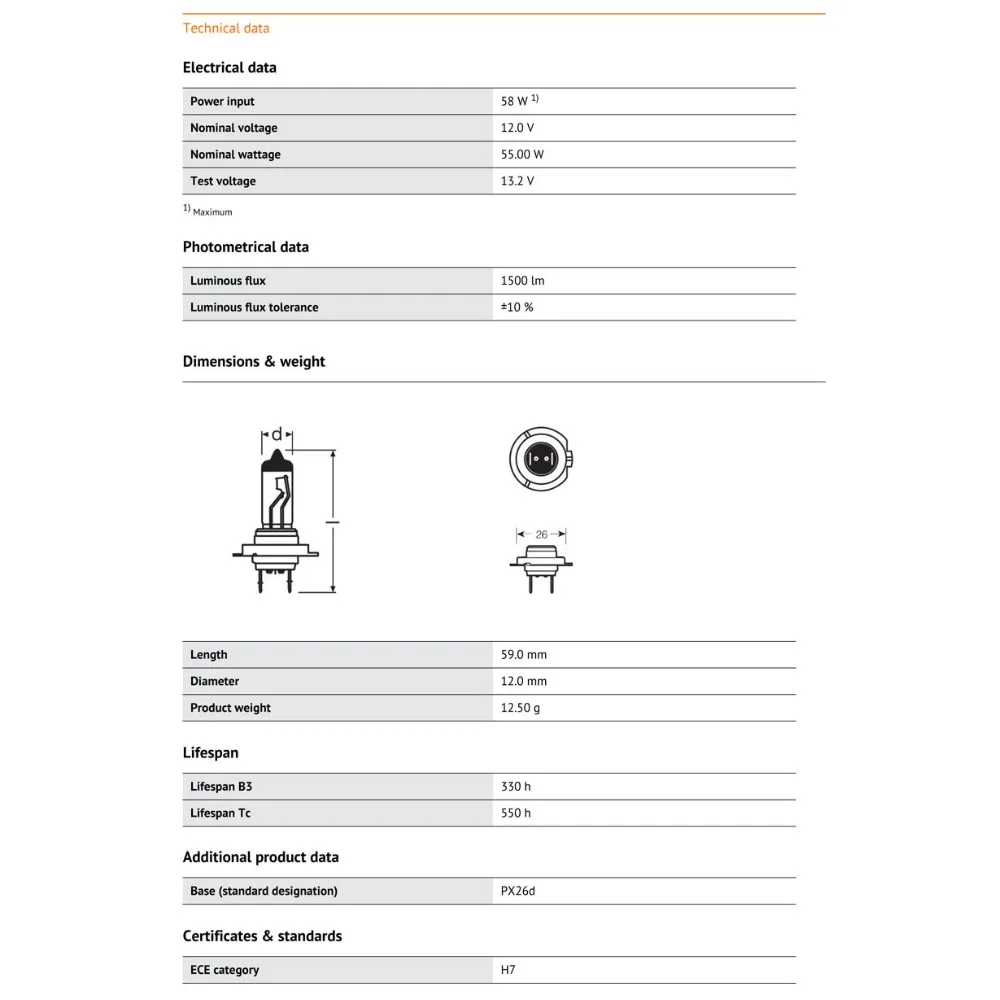 OSRAM 2szt CLASSIC H7 12V 55W PX26d Standardowy reflektor samochodowy halogenowy 3200K Żarówka Oryginalna lampa 64210 Made In Germany Para