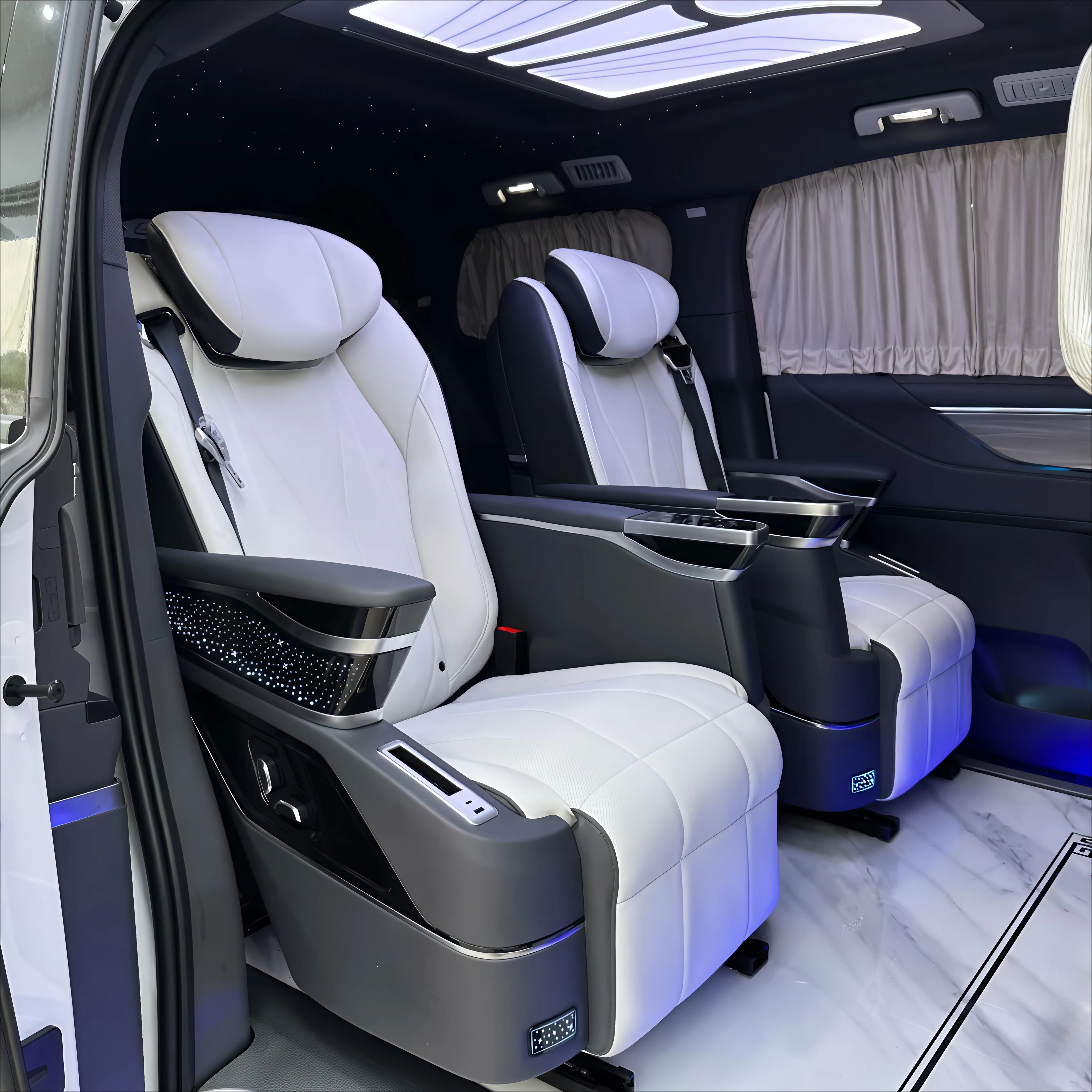 New Luxury Maybach‑Style Aero VIP Van Seats Custom Logo Leather With Document Bag For Vito W447 Sprinter Interior Tuning Parts