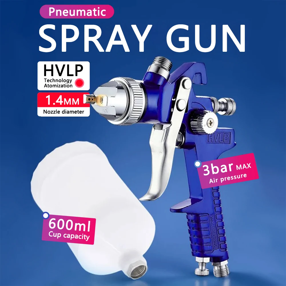 

HVLP Spray Gun Gravity Feed, 600CC Capacity, with 1.4mm Nozzle Professional Air Paint Sprayer Spray Guns for Painting Cars