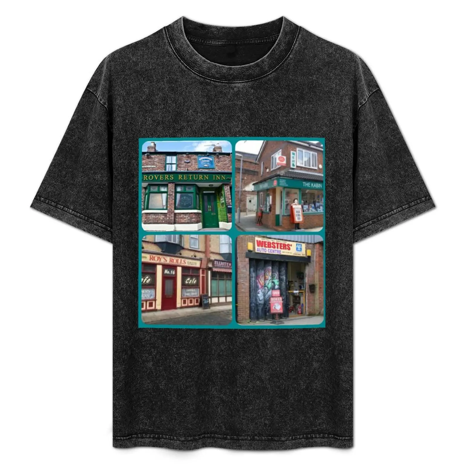 Camiseta con estampado de edificios icónicos de Corrie, ropa de trabajo, camiseta sencilla