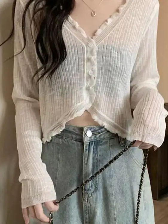 

Ice Silk Sun Protection Knitted Vest ort Thin V-Ne Women's Summer Faion Outerwear oulder awl Skirt Matching