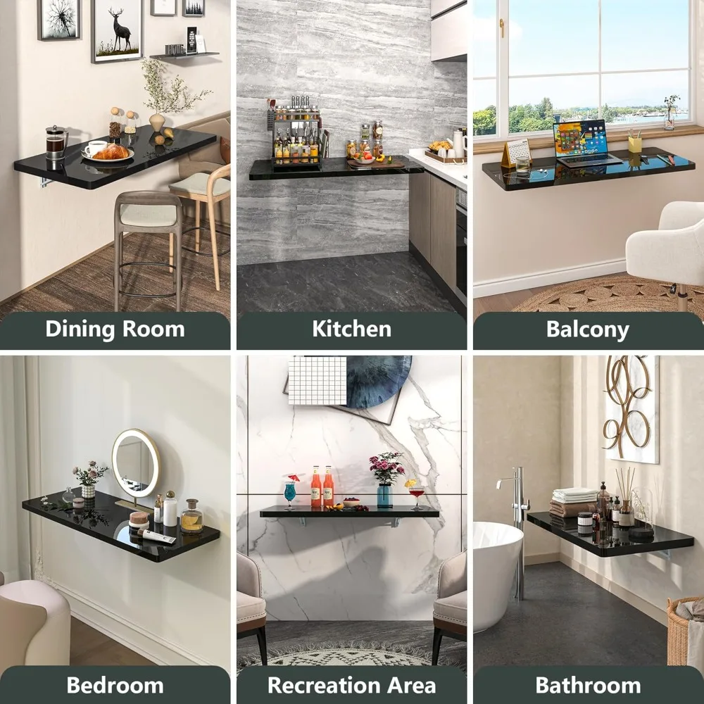 Mesa dobrável de parede de alto brilho, 39,4 L x 19,7 W, ideal para lavanderia, escritório doméstico e uso em cozinha