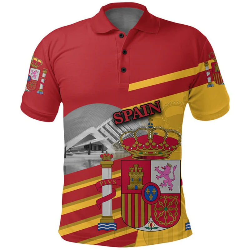 Fashion 3d Printed Spain Flag Polo Shirt Men Lapel Button Tshirt Summer Casual Short Sleeve Shirts Sports Tees Top Male Clothing