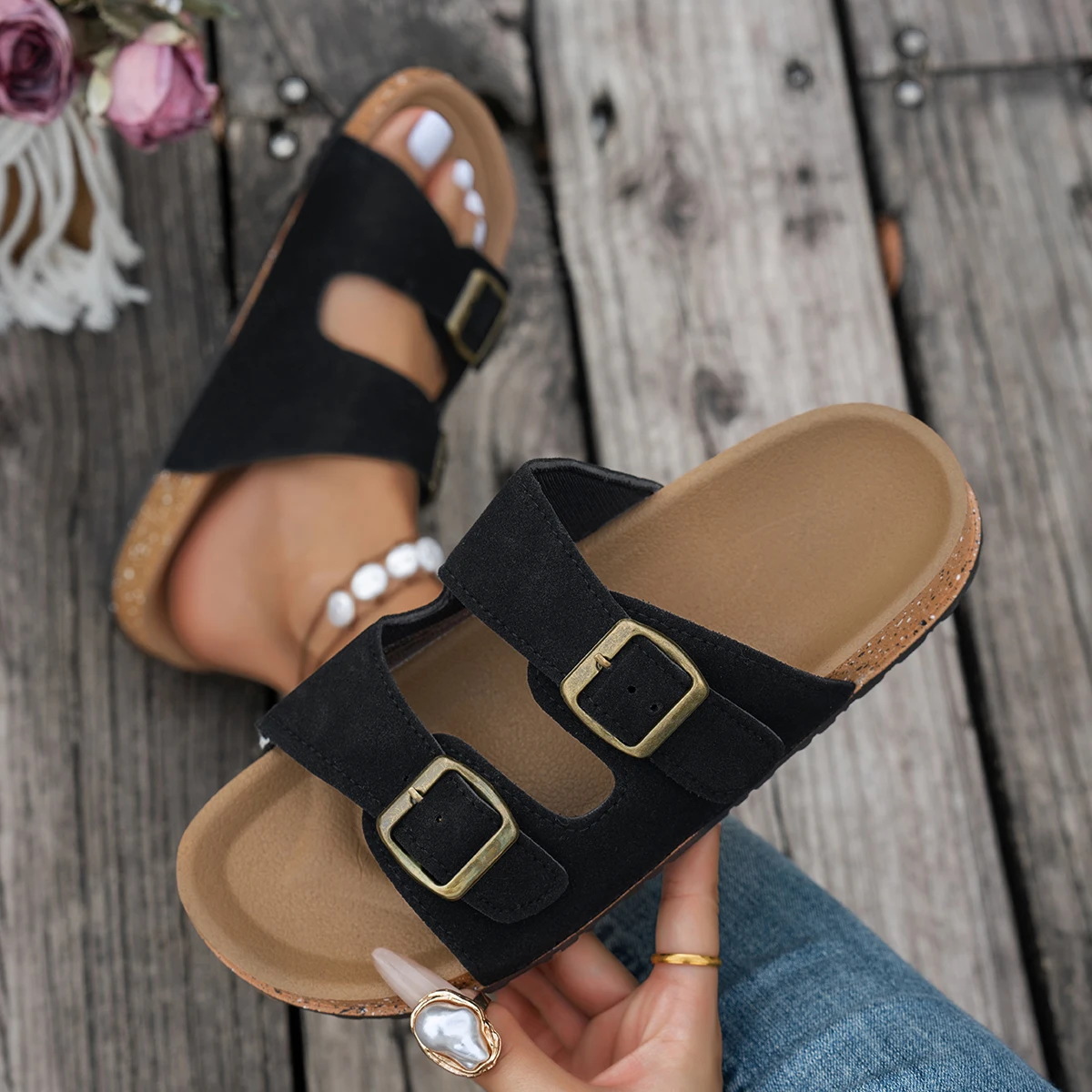 

Women Slippers Classic Soft Sandals Summer Cork Clogs Slippers with Arch Support Adjustable Buckle Sandals Platform Slides Women
