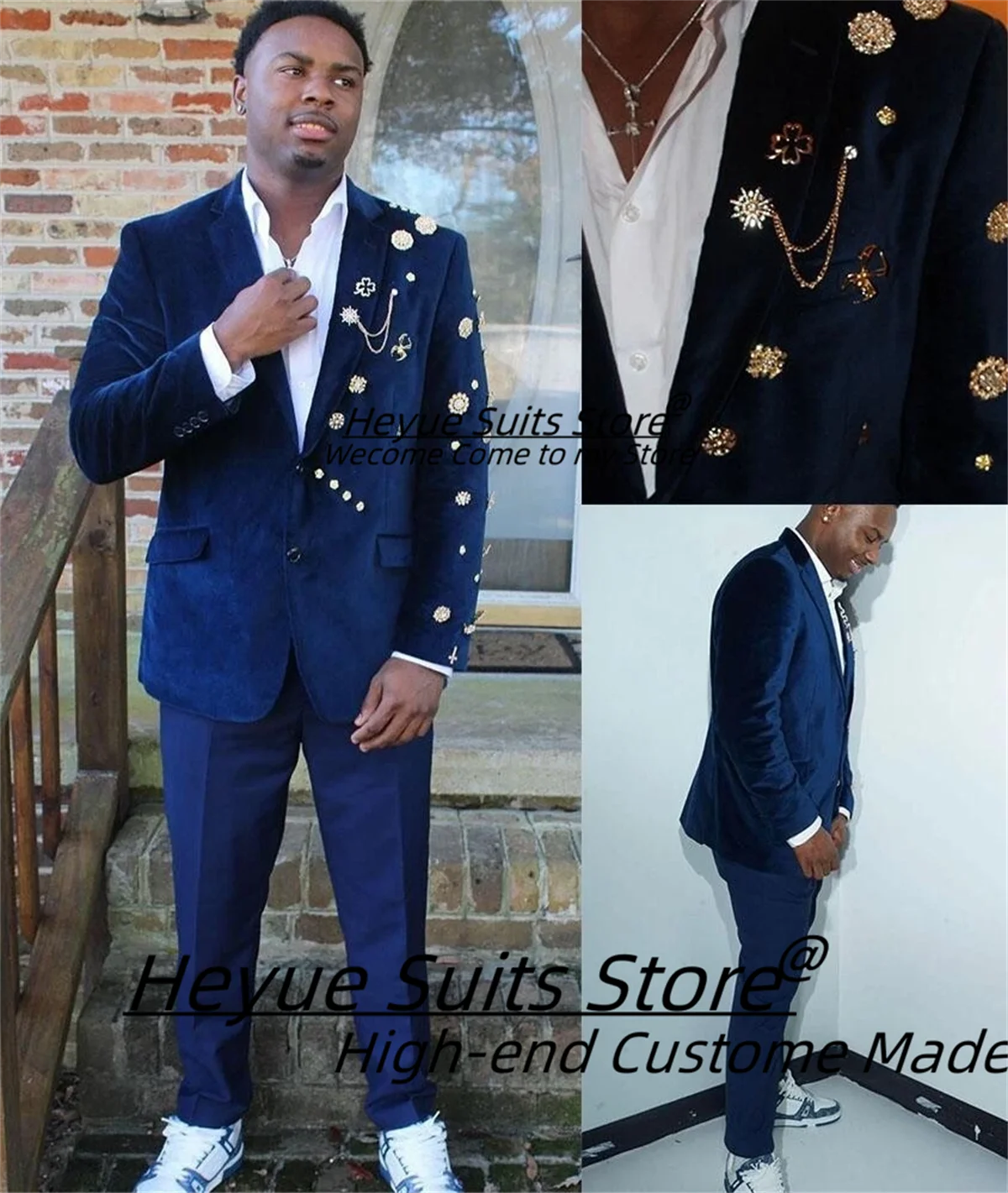 

Королевский синий бархатный облегающий свадебный смокинг для жениха, индивидуальные мужские костюмы с зубчатыми лацканами, модные комплекты из 2 предметов, trajes para hombre