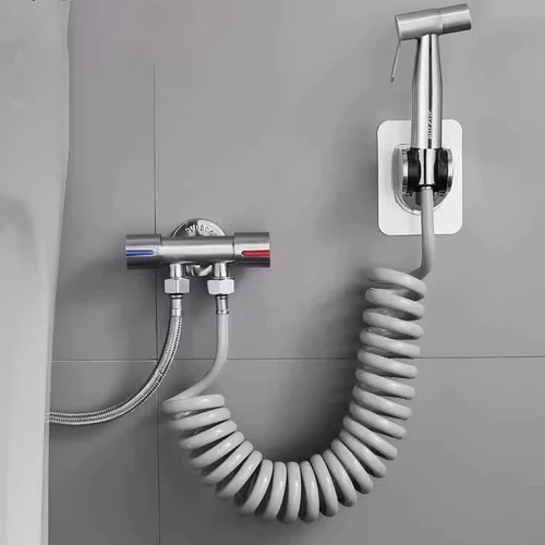 Imagen 2 del producto Juego de rociador de bidé de mano, pistola rociadora de acero inoxidable, ducha, inodoro de mano, grifo de bidé, rociador, boquilla de ducha, autolimpieza