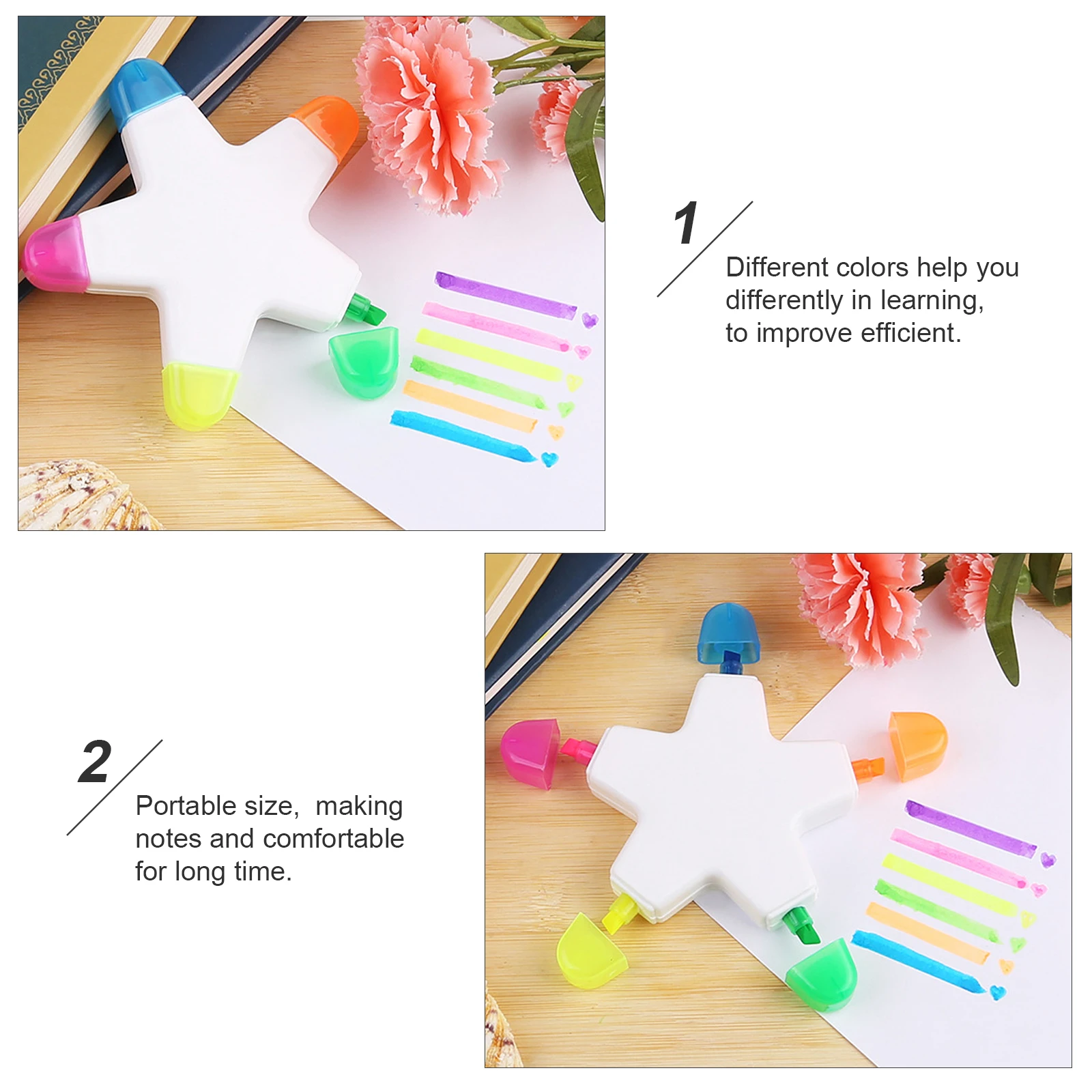

5Pcs Fluorescent Highlighters Star Shape Five Smooth Writing Markers for Students Office Study Notes