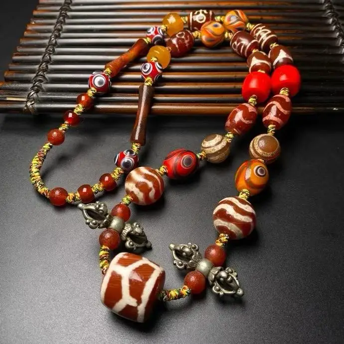 2026 Tibetan Ancient Beads Recycled Multifortune Sky Pearl Tortoise Pattern Sky Pearl Beaded Necklace