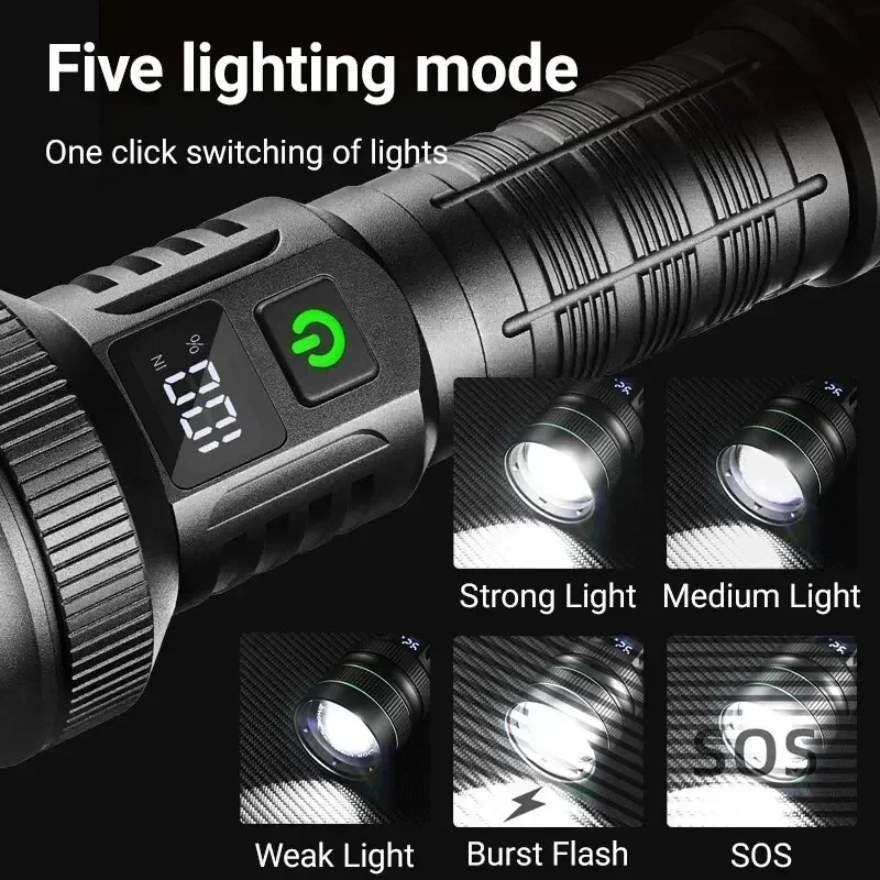 Super Long Range Tactical Torch High Power LED Flashlight USB Rechargeable Strong Light Lamp Outdoor Portable Lantern Waterproof