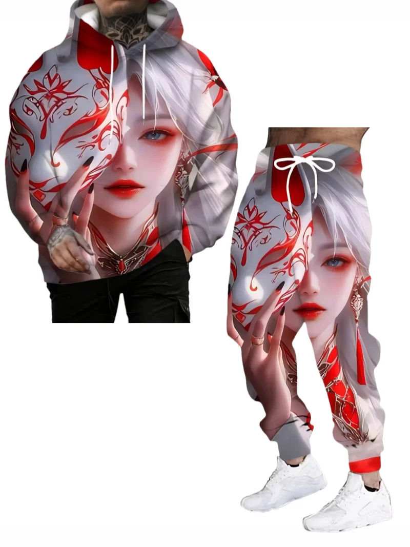 Japanese Anime 3d Print Hoodie 2pcs set Men Women Sexy Samurai Tracksuit Casual Long Sleeve Clothes Y2k Hoodie jogging Set