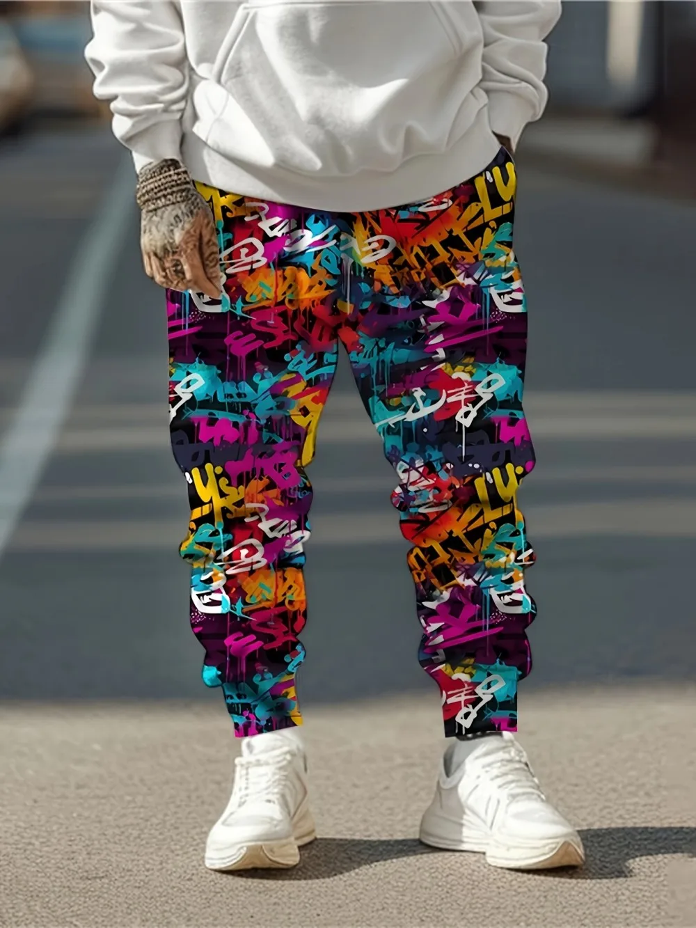 

2025 Trendy Men's Autumn Graffiti Printed Soft and Comfortable Drawstring Pants Outdoor Street Style Pants