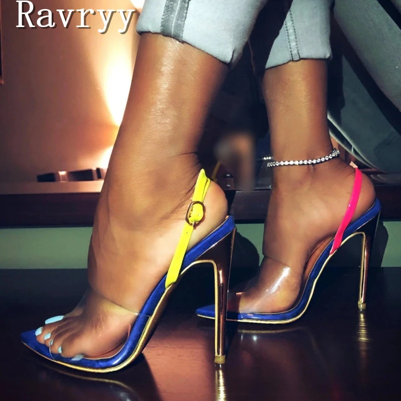 Pointed Toe PVC Different Colors Back Strap Sandals Designer New Women Sexy Thin High Heels Fashion Party Shoes