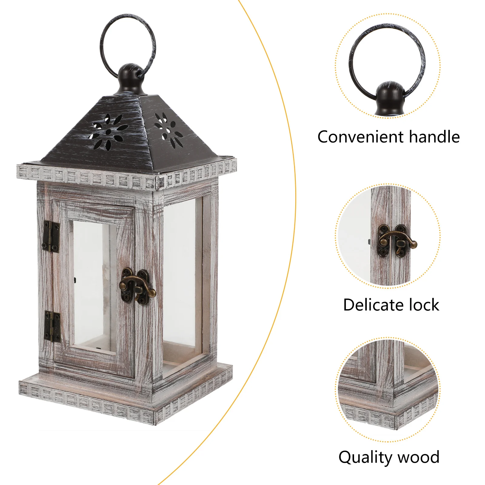 

1Pcs Rustic Holder Nordic Style Wooden Lantern Iron Frame Windproof Hanging Decorative Stand Vintage Home Lamp