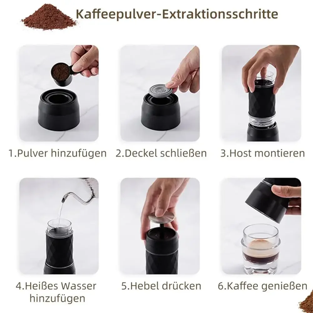 Cafelffe 3-in-1 draagbaar koffiezetapparaat Heet/koud water Handmatige espressomachine voor capsule Gemalen handpers Brouwer Wandelen Reizen