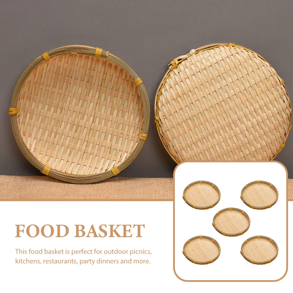 

5pcs Bamboo Weaving Basket Handmade Food Sieve Multi-Purpose Drying Drainage Fruit Vegetable Storage Sundries Holder