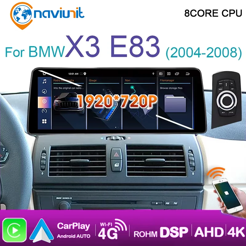 Autoradio Android 15 con schermo GPS da 12GB 256GB per BMW X3 E83 2004-2009, CarPlay wireless, Android Auto, Bluetooth, WIFI, 4G LTE, 2 Din, stereo, lettore multimediale, IDrive