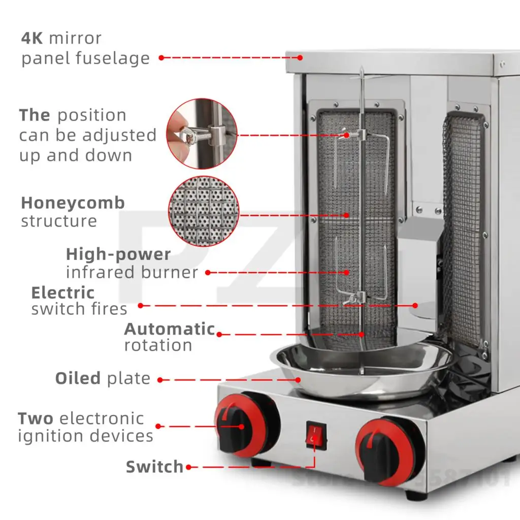 2 Burners Stainless Steel Natural Gas LPG Doner Kebab Machine Kebab Grill Brazilian Shawarma Machines For Sale