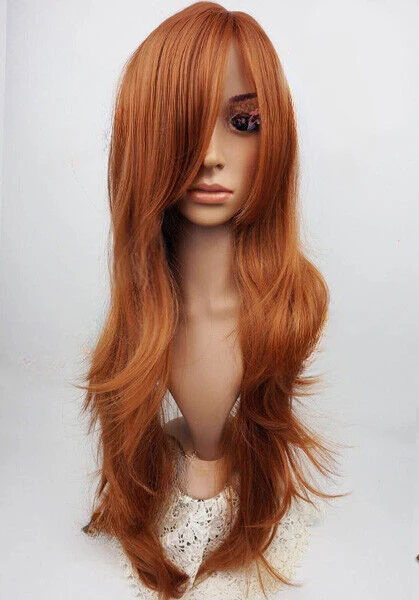 

Dark Ginger Extra Long Synthetic Ladies Wig Layered Skin Top Wavy