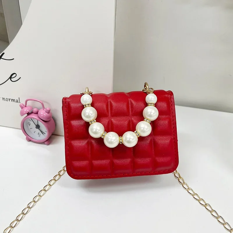 Vintage Small Square Shoulder Bag for Women Pearl Chain Ladies Tote Handbags Evening Clutch Purse Fashion Female Crossbody Bags