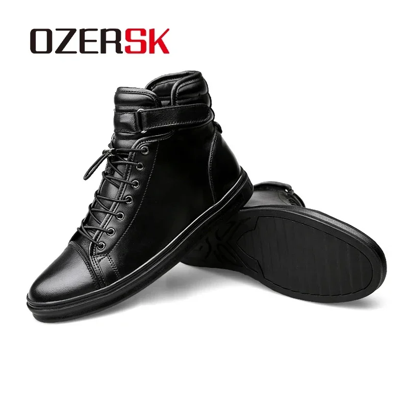 OZERSK Brand Men Boots Autumn Winter Warm Leather Snow Boots Sneakers High Top Rubber Ankle Boots Men Casual Shoes Size 38~48