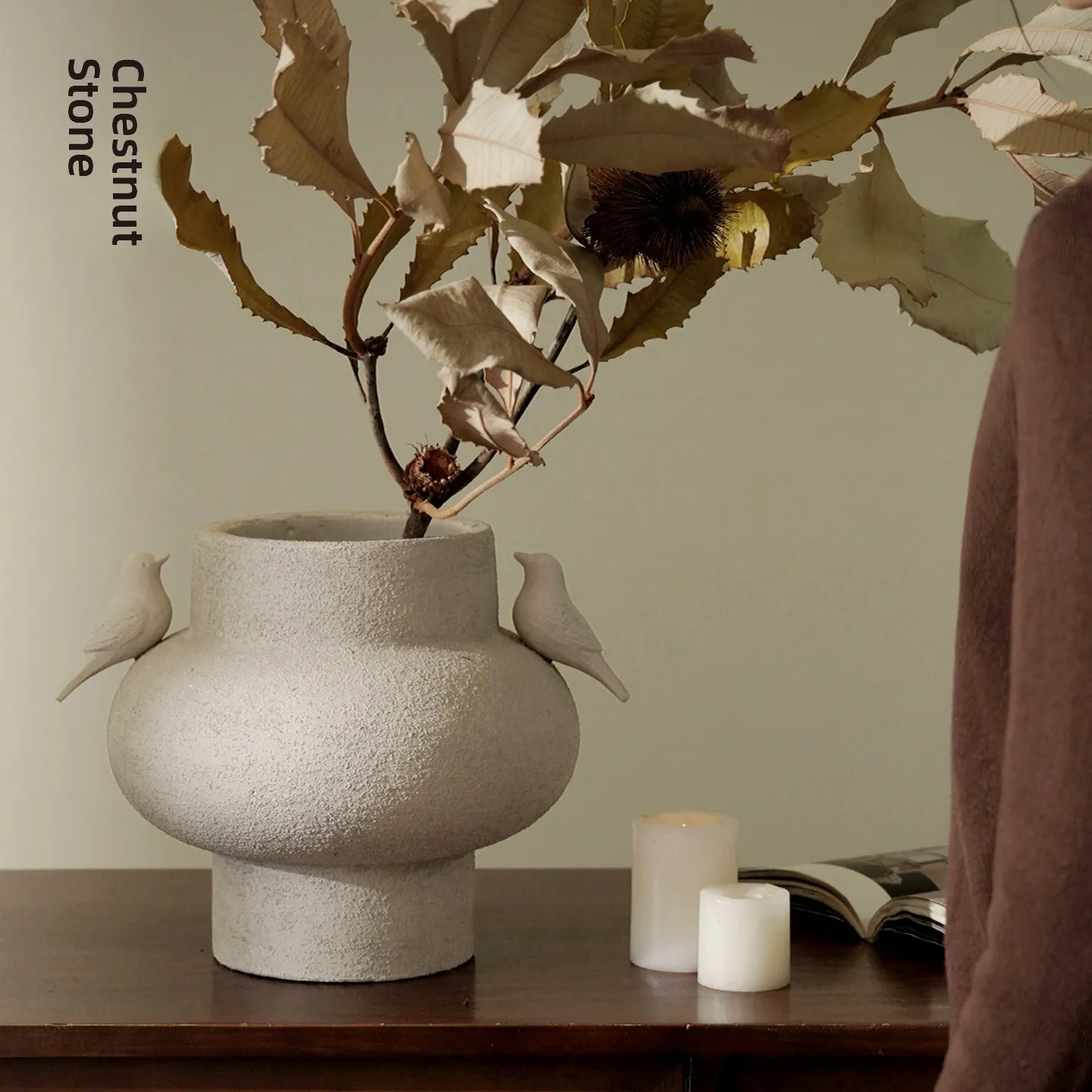 Rok Stone Chinese Wabi Sabi Style Coarse Ceramics Flower Vase Decoration Sample Room Living Room Entrance Creative Flower Holder