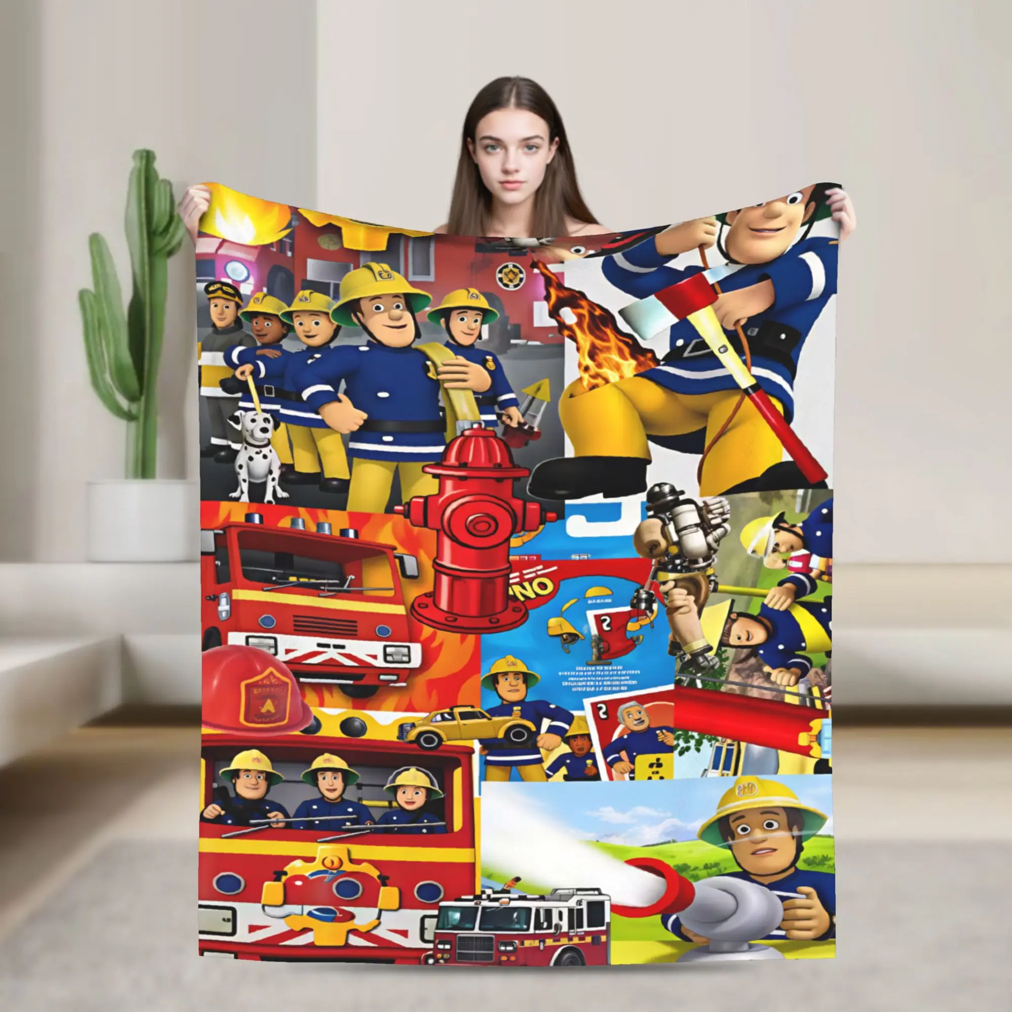 Fireman Sam Blanket Quality Super Warm Firefighter Printed Throw Blanket Winter Travel Office Outdoor Fluffy Bedspread