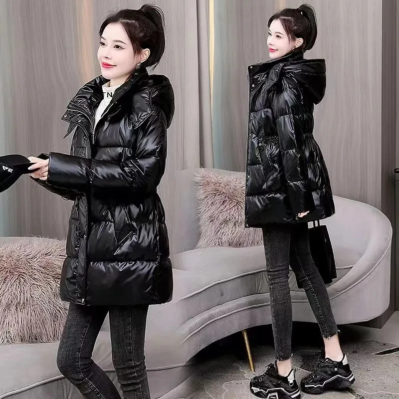 Wash-free Glossy Women\'s Down Cotton-padded Jacket 2024 Explosions Winter Female Korean Waist Coat Fashion Long Cotton Overcoat