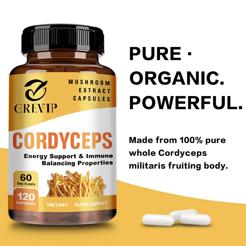 Cápsulas Cordyceps Mushroom para Memória e Foco, Suporte a Função Cerebral, Saúde do Coração