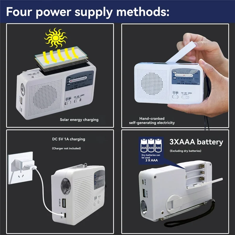 FM/AM Radio Solar Hand Crank Self Powered Radio Multifunctional Portable Emergency Radio With Flashlight