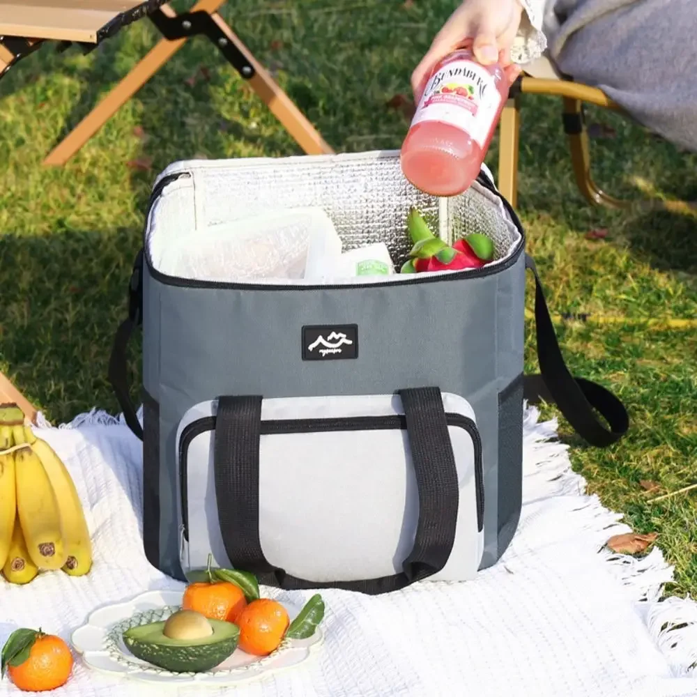 

Oxford Cloth Crossbody Cooler Bag Aluminum Foil Lining Black Grey Coffee Blue Thickened Thermal Insulation Bag Large Capacity