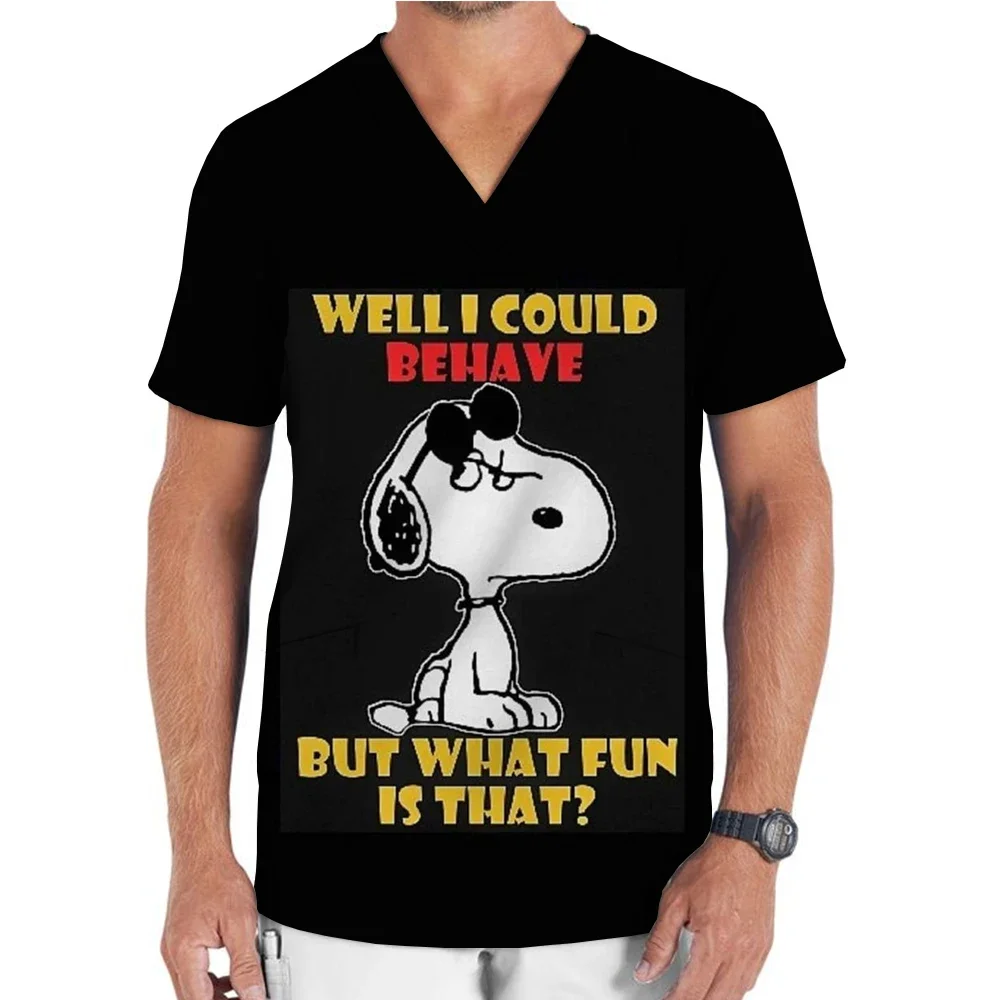 Snoopy nursing work frosted men's short sleeved V-neck clinic nurse uniform protective clothing nursing staff lab top