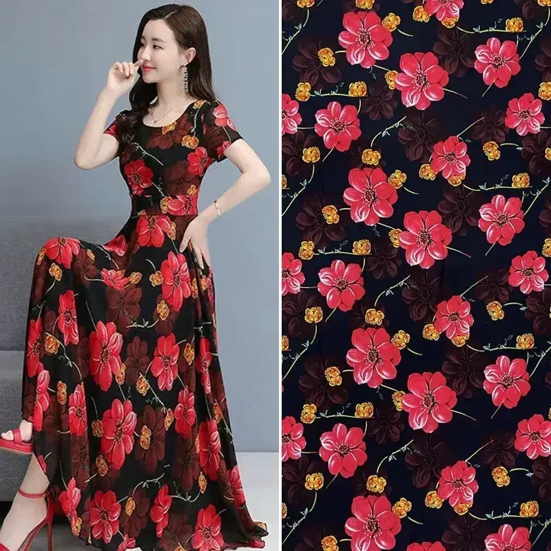 Soft Printed 100% Rayon Fabric Flower By The Meter for Clothes Dresses Pajamas Sewing Summer Floral Bohemian Cloth Thin Yellow