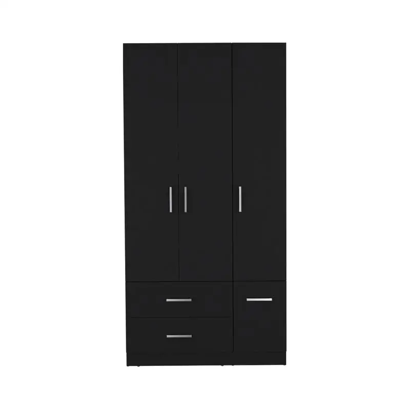 Armario de 71" de alto con 2 cajones, 4 puertas, 3 gabinetes, 6 estantes y barra colgante para almacenamiento de ropa de dormitorio