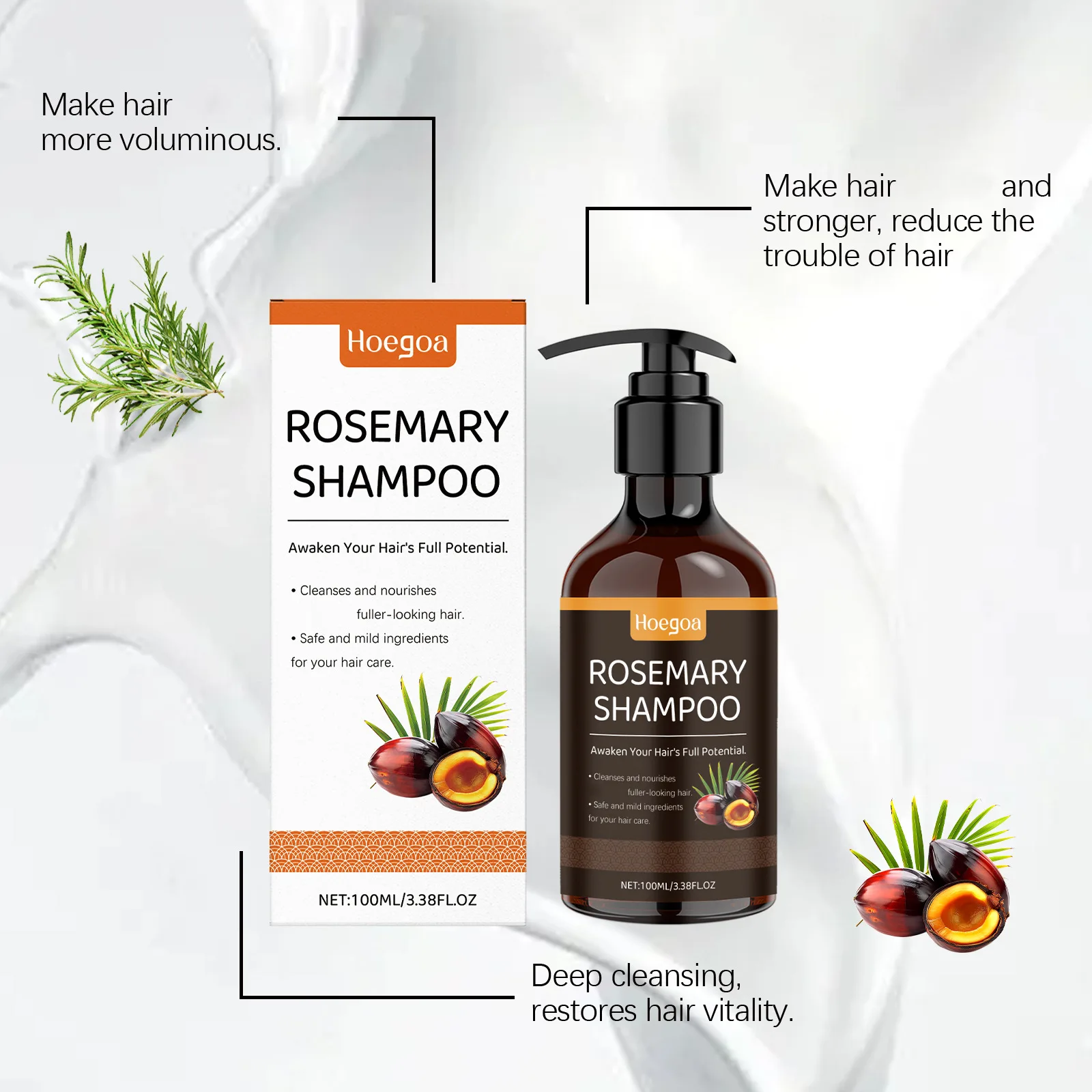 شامبو روزماري للتنظيف العميق وجذور شعر فروة الرأس وترطيب الشعر وتركيبة عضوية تعزز نمو الشعر والدورة الدموية