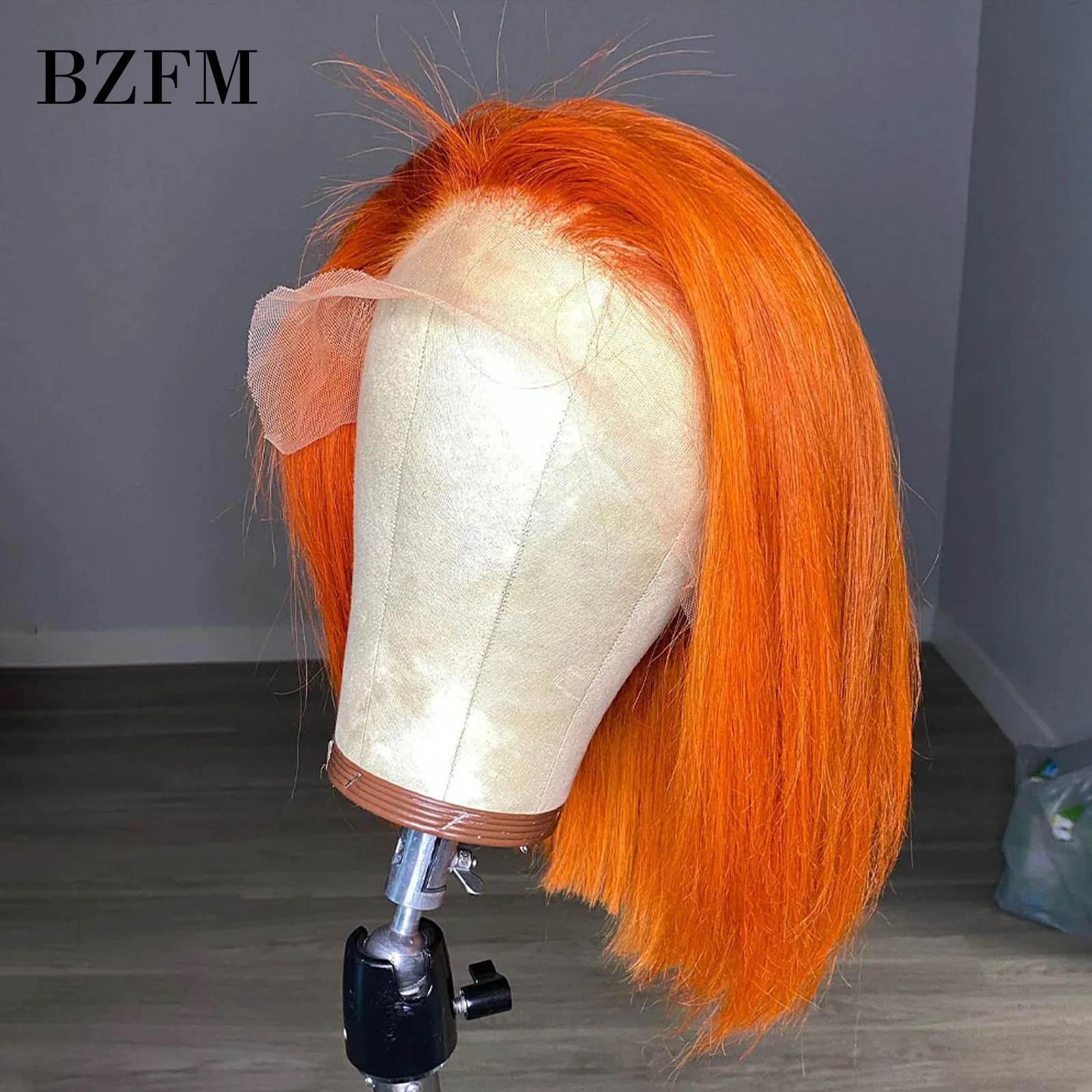 Orange Colored Short Straight Bob 13x4 Lace Frontal Wig 100% Human Hair Wigs for Black Women 10 Inch 180% Density Lace Front Wig