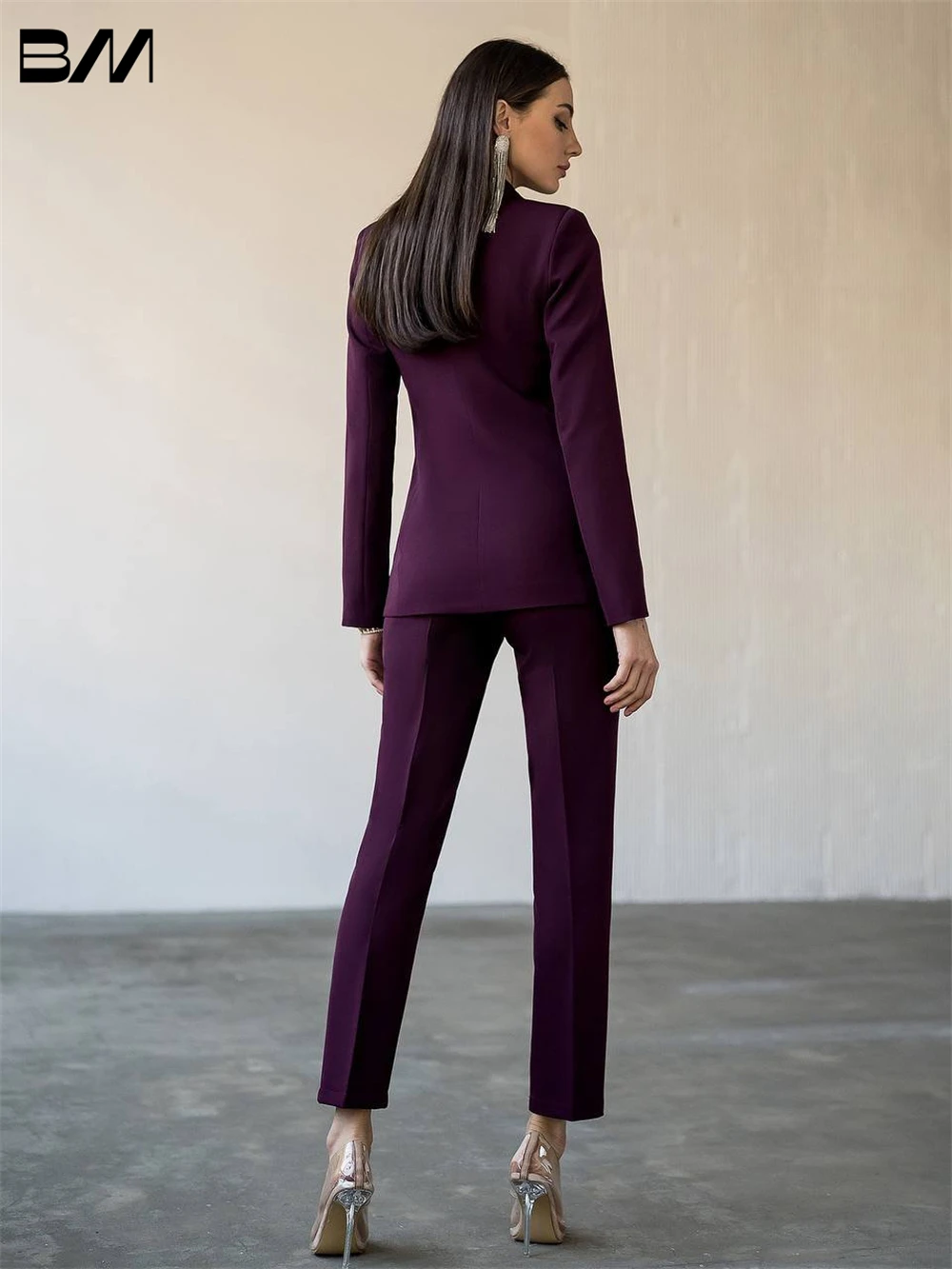 Conjunto de terno smoking breasted feminino, calça blazer, slim fit, vinho tinto, calça de baile, outono, inverno, novo, 2023