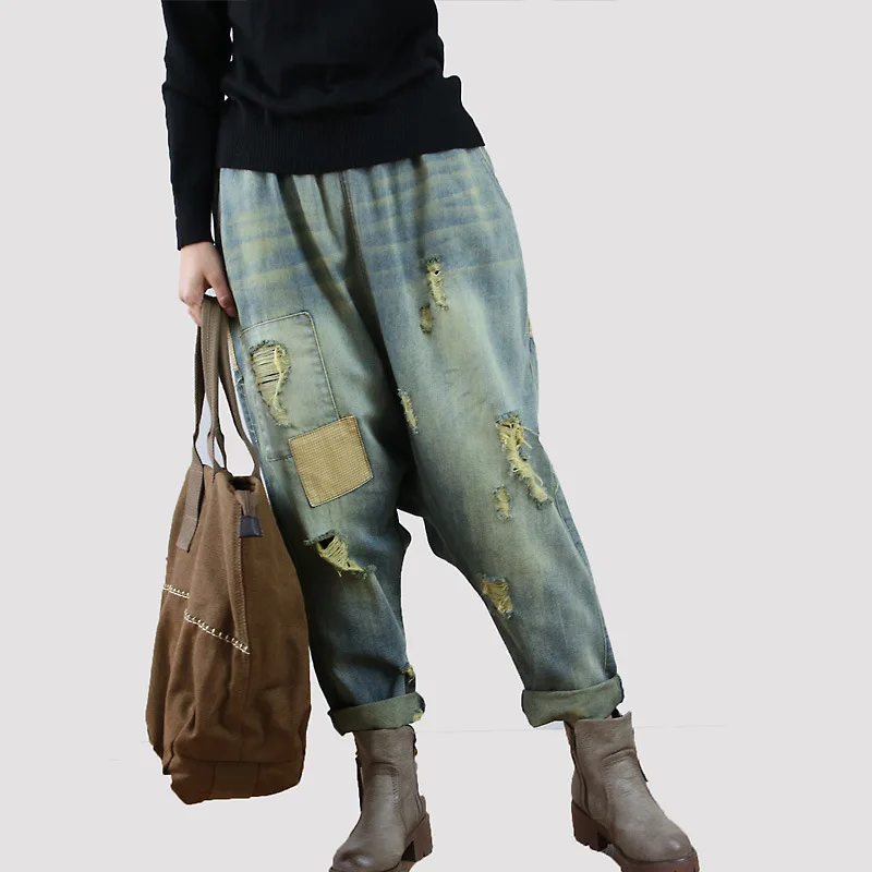 Denim Pant Women Jeans Wide Leg Long Pants Hole High Waist Straight Mom Jeans Trousers Y2k Streetwear Elegant Splice Casual Work