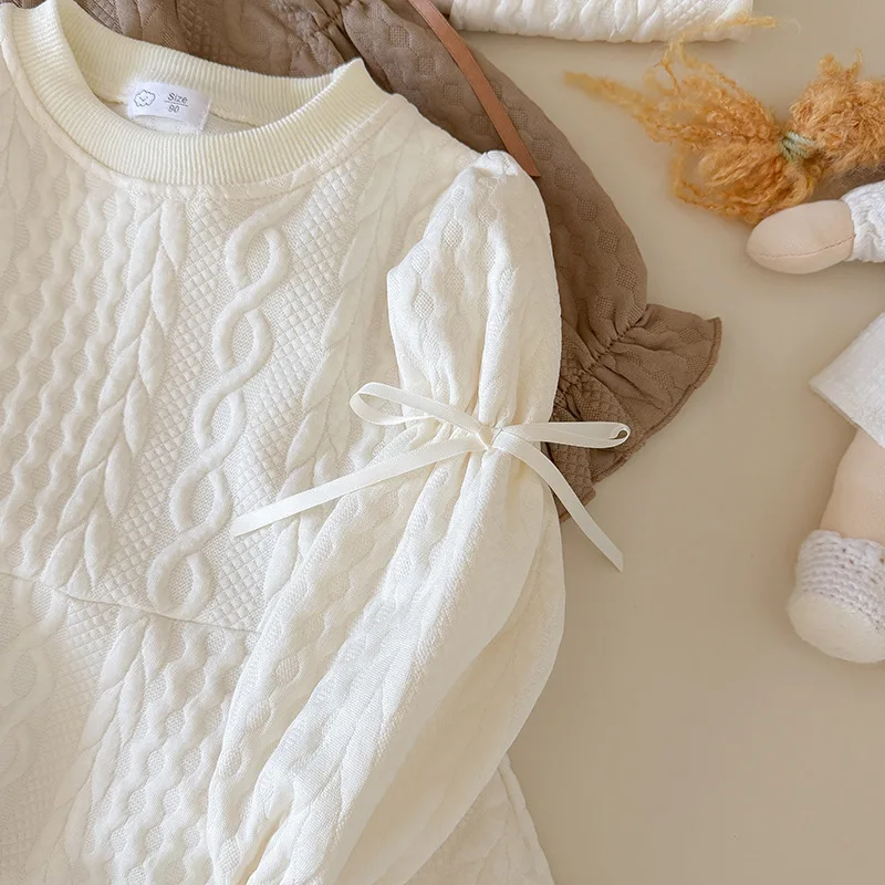 Girls' Sets 2026 Spring Autumn Knitted Two Piece Set Long Sleeve Top Bell Bottom Pants Set Baby Children's Clothing Solid Color 4