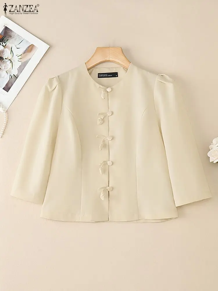 เสื้อเชิ้ตผู้หญิง ZANZEA ดีไซน์หรูหราทันสมัย ทรงเข้ารูป คอลเลคชั่นฤดูใบไม้ร่วง 2025 แฟชั่นใหม่ คอทรงโอ แต่งโบว์ ติดกระดุม สีพื้น เหมาะสำหรับงานแต่งงาน ไซส์ 3XL