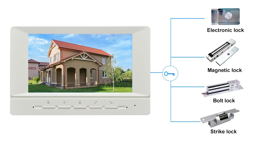 Video Intercomunicador para Apartamento Doméstico, Tela 7-Polegada, Monitor de Suporte, Desbloquear Video Intercomunicador com Câmera, 4 Fios Campainha