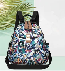 New Female Printed Nylon Fabric Ladies Large Capacity Handbags Travel Bag Fashion Lightweight Backpack For Women Casual Simple